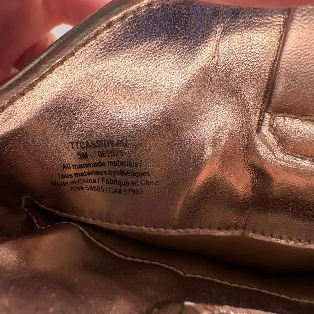 Tucker + Tate Cassidy Size 3 Gold Western Cowboy Boots Leather Detail Shiny Glam